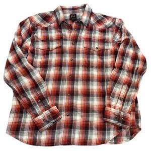 Overland Mens Red Plaid Western Flannel Snap Front Shirt Large L